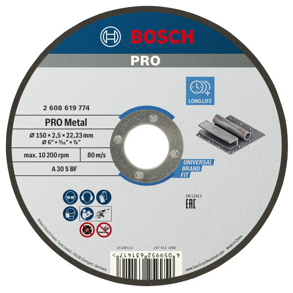 BOSCH PRO Metal Trennscheibe, 150 x 2.5 x 22.23 mm, gerade BOSCH PRO Metal Trennscheibe, 150 x 2.5 x 22.23 mm, gerade