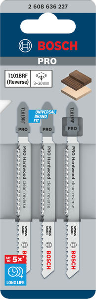 BOSCH PRO Hardwood clean reverse T101BRF Stichsägeblatt, 100 mm, 3-tlg.