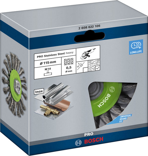 BOSCH PRO Stainless Steel heavy Scheibenbürste, 115 x 0,5 mm, Gewinde