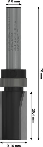 BOSCH PRO Bündigfräser mit obenliegendem Führungskugellager, Ø16 x L25,4, Schaft 8 mm BOSCH PRO Bündigfräser mit obenliegendem Führungskugellager, Ø16 x L25,4, Schaft 8 mm