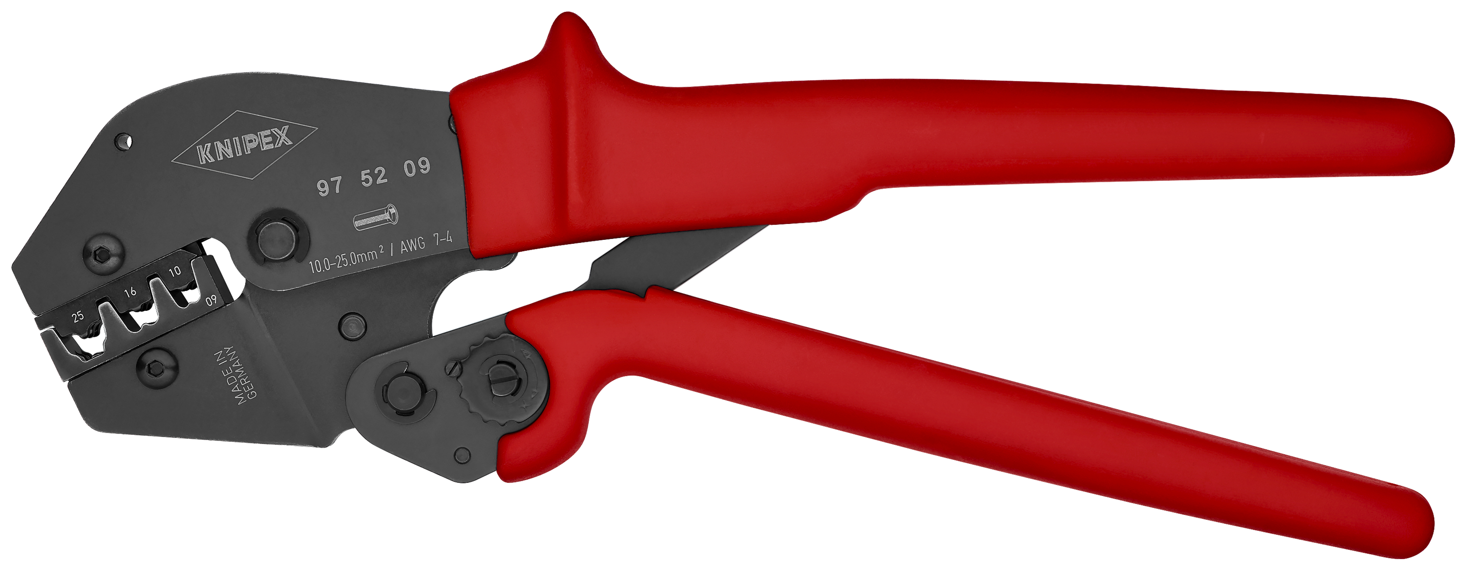 KNIPEX KNIPEX 97 52 09 SB Crimpzange auch für Zweihandbedienung 250 mm brüniert mit rutschhemmenden Kunststoff-Hüllen brüniert