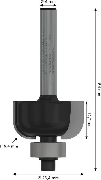 BOSCH PRO Hohlkehlfräser, R 6,4, Schaft 6 mm BOSCH PRO Hohlkehlfräser, R 6,4, Schaft 6 mm