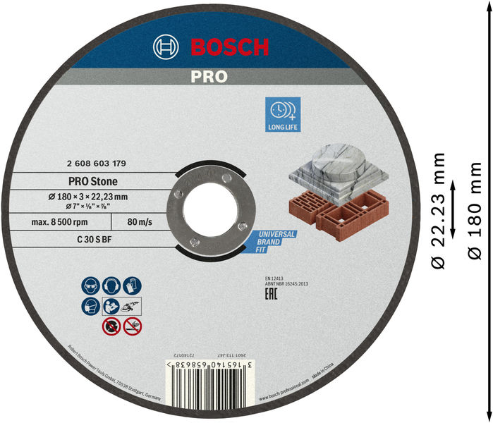BOSCH PRO Stone Trennscheibe, 180 x 3 x 22.23 mm, gerade