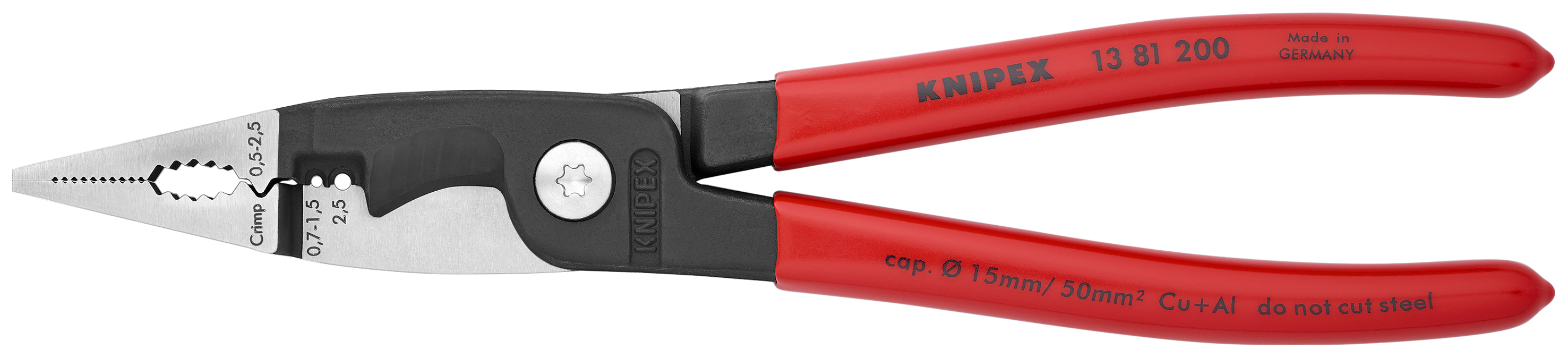 KNIPEX KNIPEX 13 81 200 Elektro-Installationszange 200 mm schwarz atramentiert mit Kunststoff überzogen poliert