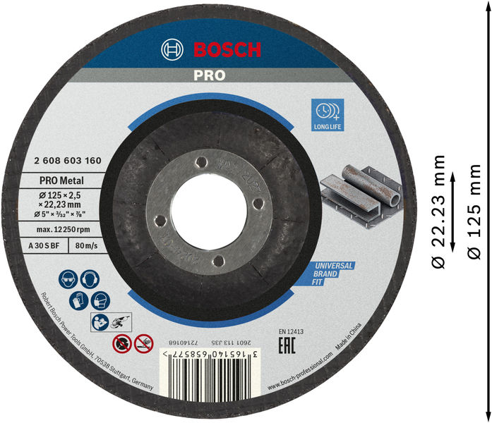 BOSCH PRO Metal Trennscheibe, 125 x 2.5 x 22.23 mm, gekröpft