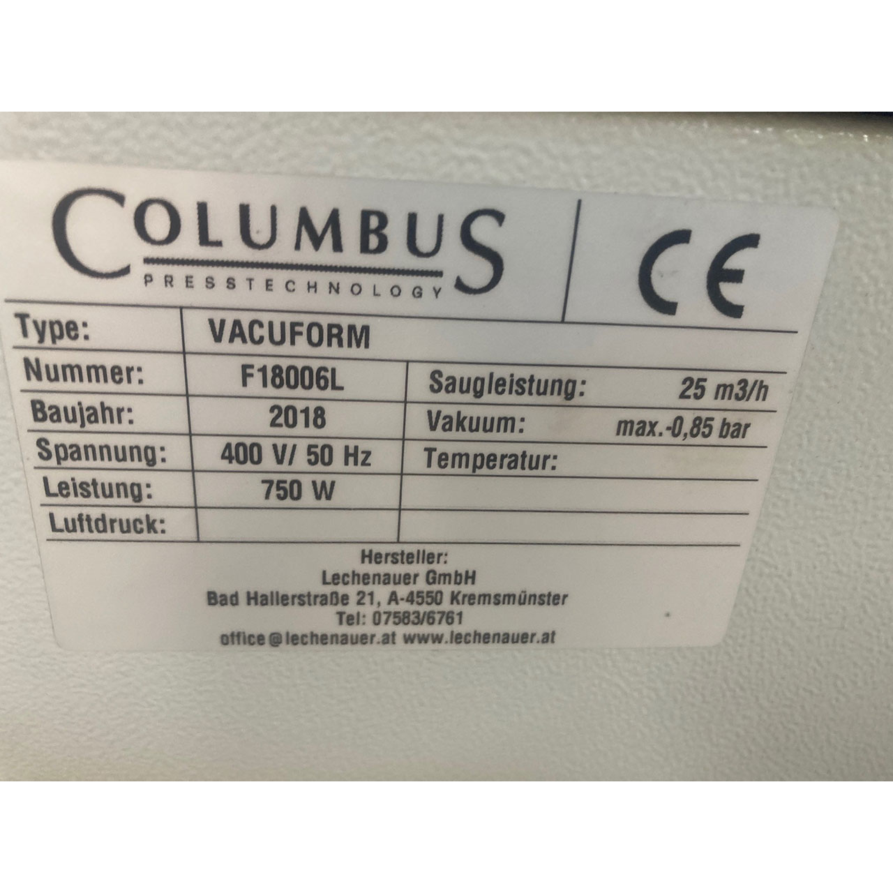 Columbus Vakuumpresse Vacuform