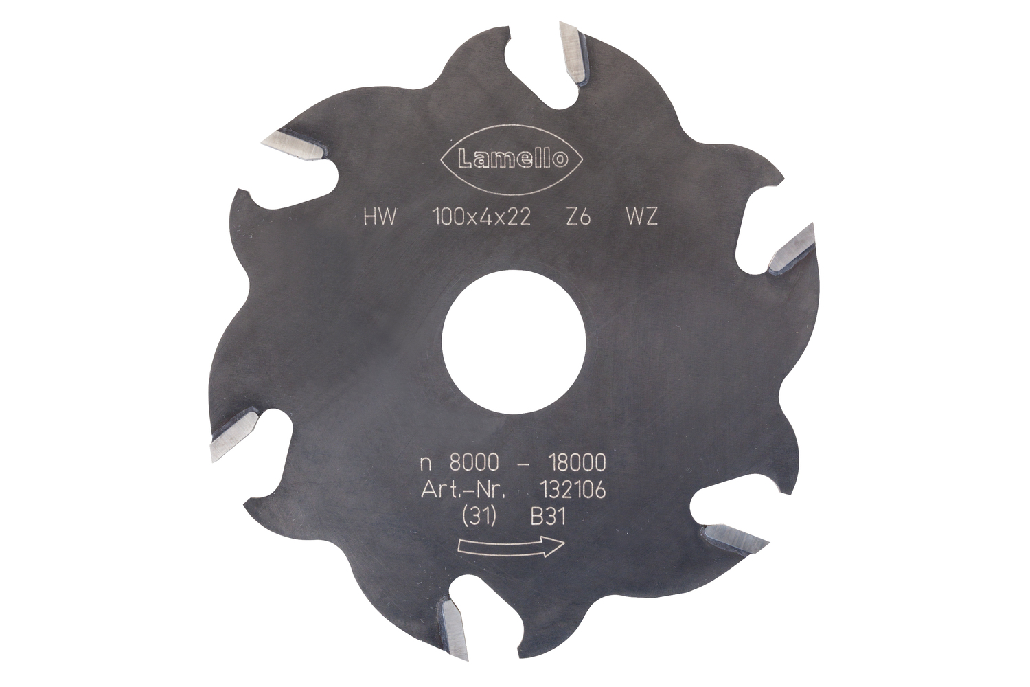LAMELLO Nutfräser für Classic X, HW, Ø100x4xØ22 mm, Z6 Wechselzahn