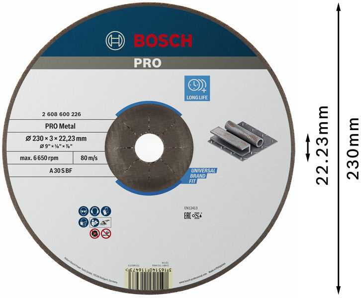 BOSCH PRO Metal Trennscheibe, 230 x 3 x 22.23 mm, gekröpft, oSa