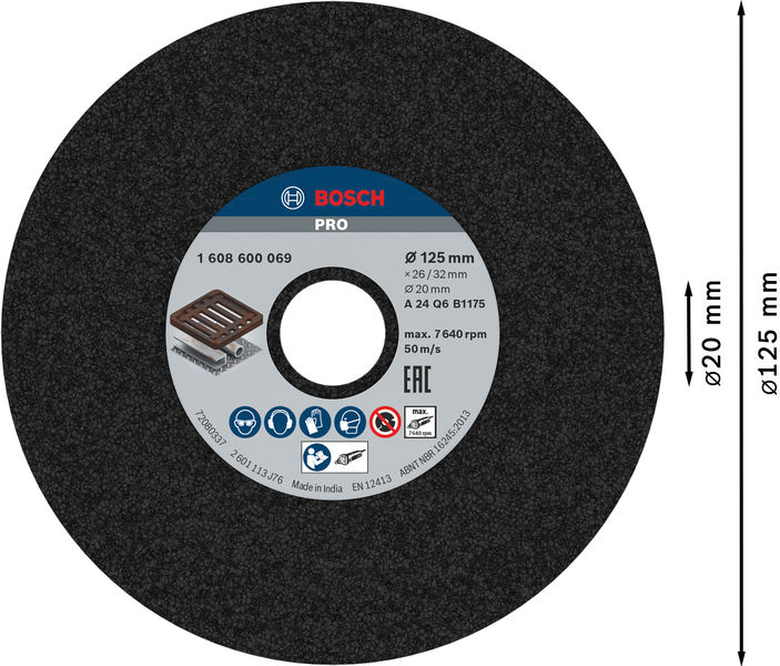 BOSCH PRO Metal Schleifscheibe, 125 x 26 x 20 mm, K24 BOSCH PRO Metal Schleifscheibe, 125 x 26 x 20 mm, K24