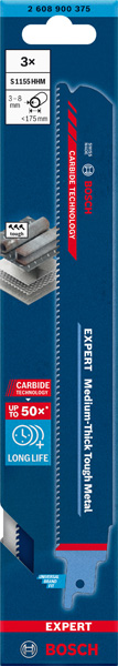 BOSCH EXPERT S1155HHM Medium-Thick Tough Metal Säbelsägeblatt, 3-tlg. BOSCH EXPERT S1155HHM Medium-Thick Tough Metal Säbelsägeblatt, 3-tlg.