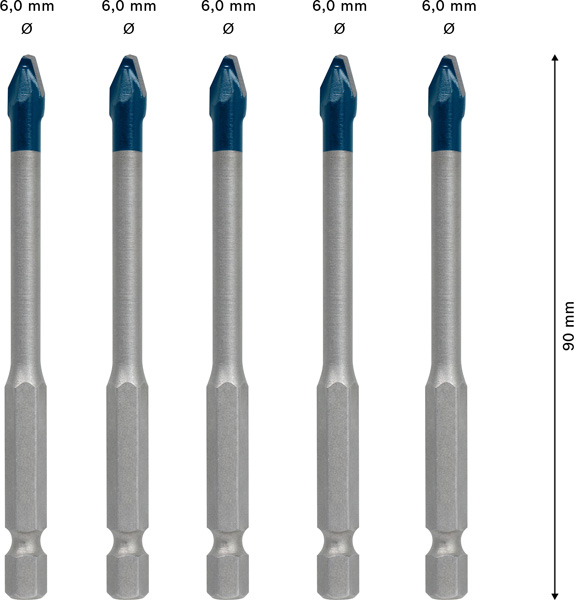 BOSCH EXPERT HEX-9 Hard Ceramic Bohrer-Set, 6x90 mm, 5-tlg.