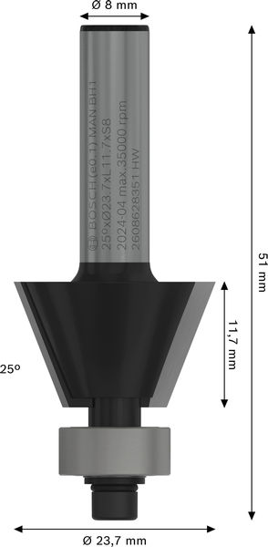 BOSCH PRO Fasefräser, 25°, Schaft 8 mm BOSCH PRO Fasefräser, 25°, Schaft 8 mm