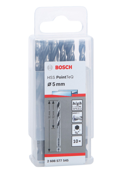 BOSCH HSS PointTeQ Sechskantbohrer 5,0 mm, 10er-Pack