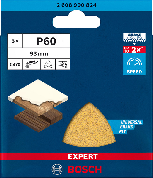 BOSCH EXPERT C470 Deltaschleifblatt, 93mm, K60, 6 Löcher, 5-tlg.