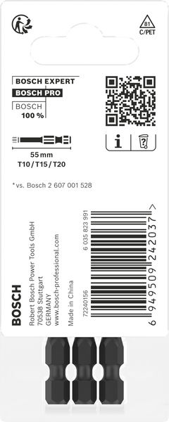 BOSCH PRO Torx Impact Bit Set, T10, T15, T20, 55 mm, 3-tlg.