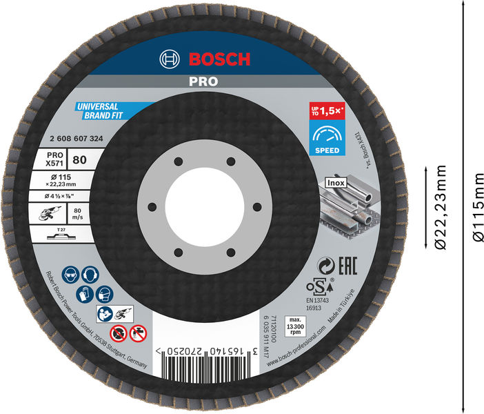 BOSCH PRO X571 Fächerschleifscheibe, gerade, 115 mm, K80