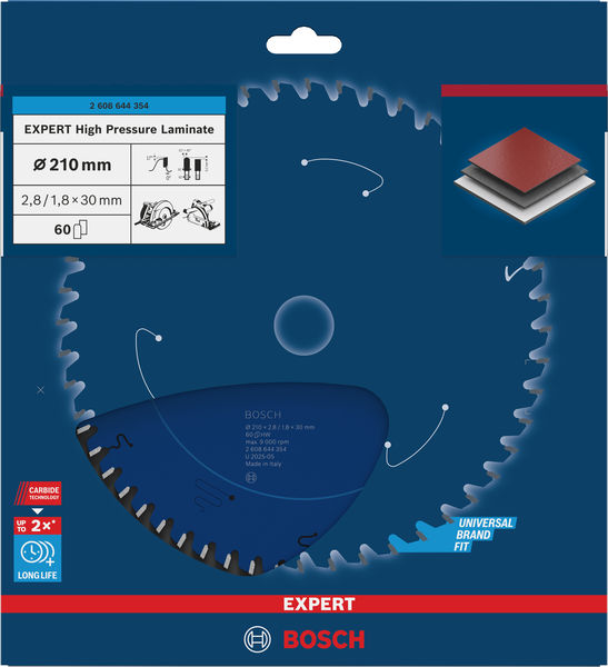 BOSCH EXPERT High Pressure Laminate Kreissägeblatt, 210x2,8/1,8x30 mm, Z60