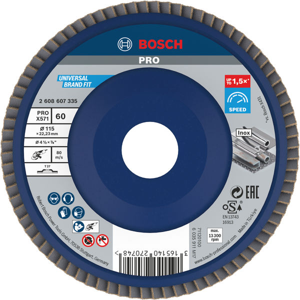 BOSCH PRO X571 Fächerschleifscheibe, gerade, 115 mm, K60