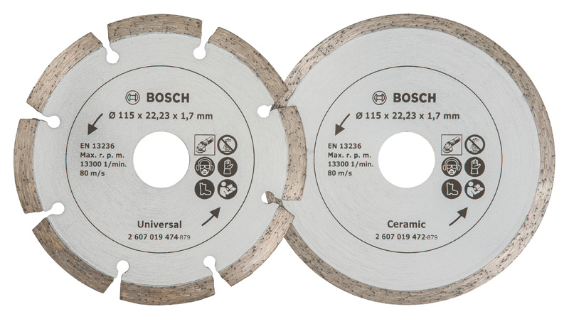BOSCH Diamanttrennscheibe für Fliesen und Baumaterial, Durchmesser: 115 mm, 2er-Pack BOSCH Diamanttrennscheibe für Fliesen und Baumaterial, Durchmesser: 115 mm, 2er-Pack