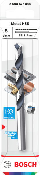 BOSCH Metal HSS Spiralbohrer, 8 x 75 x 117 mm, CYL-Schaft