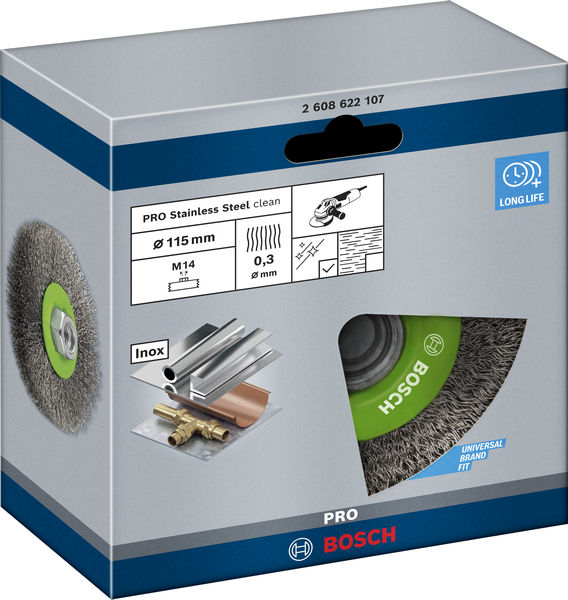BOSCH PRO Stainless Steel clean Scheibenbürste, 115 x 0,3 mm, Gewinde BOSCH PRO Stainless Steel clean Scheibenbürste, 115 x 0,3 mm, Gewinde