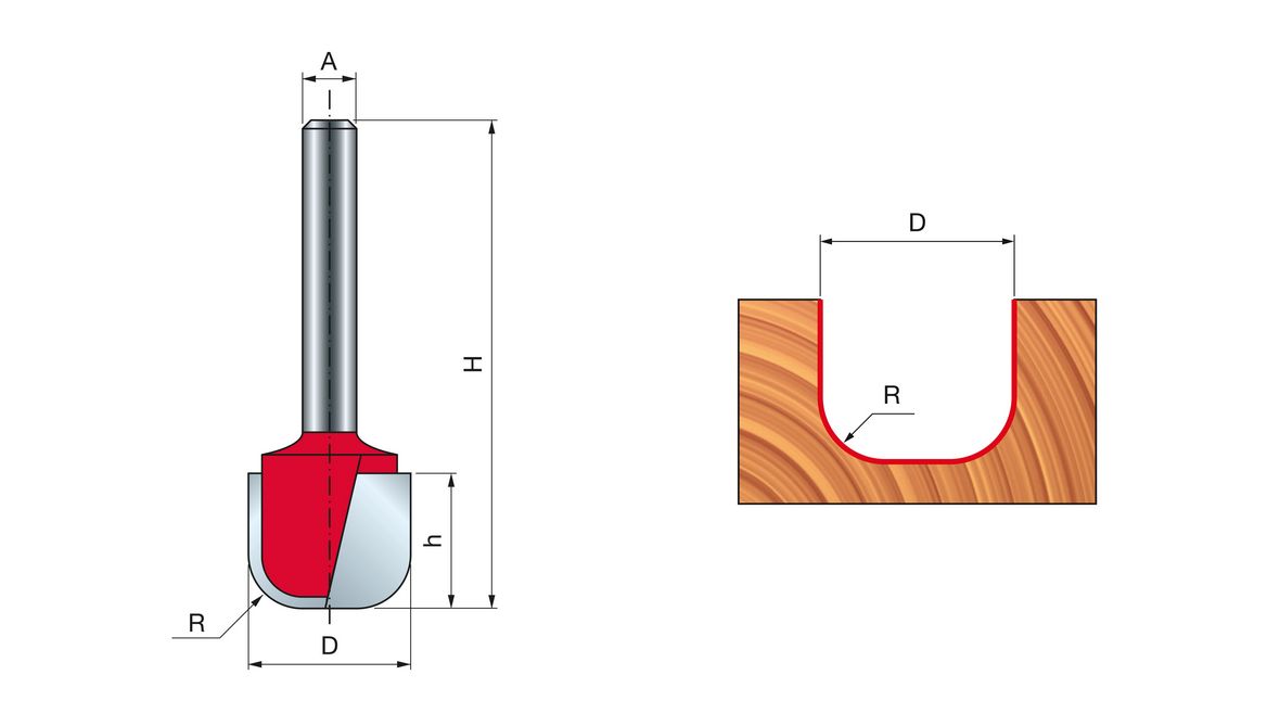 FREUD Rundfräser 8 mm 6,35x19,05 (Radius 1 x Durchesser)