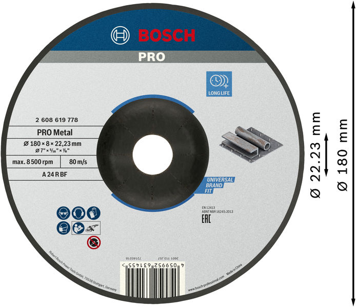 BOSCH PRO Metal Schleifscheibe, 180 x 8 x 22.23 mm BOSCH PRO Metal Schleifscheibe, 180 x 8 x 22.23 mm