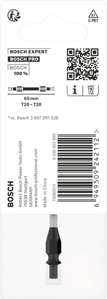 BOSCH PRO Impact Schrauberbit mit Doppelklingen und Pick and Click-Einsätzen, T20,65mm BOSCH PRO Impact Schrauberbit mit Doppelklingen und Pick and Click-Einsätzen, T20,65mm