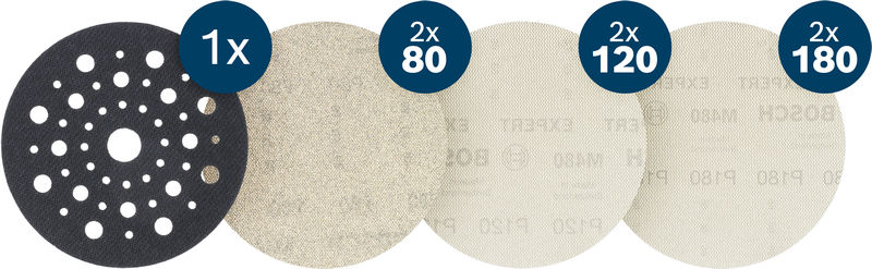 BOSCH EXPERT M480 Schleifnetz-Set, 125mm, K80/120/180, 6+1 Set, Starter Pack