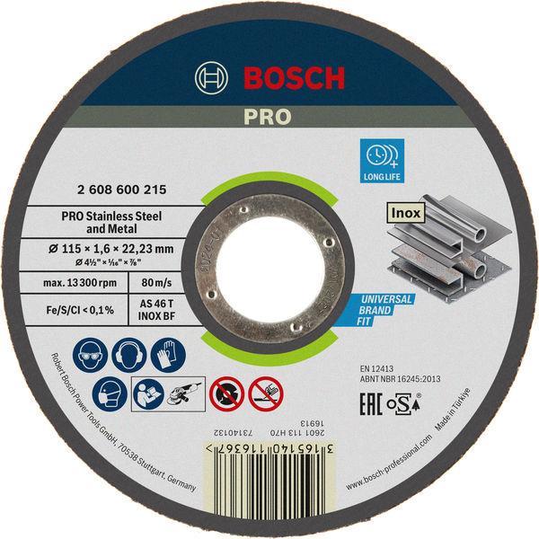 BOSCH PRO Stainless Steel and Metal Trennscheibe, 115 x 1,6 x 22,23 mm, gerade.
