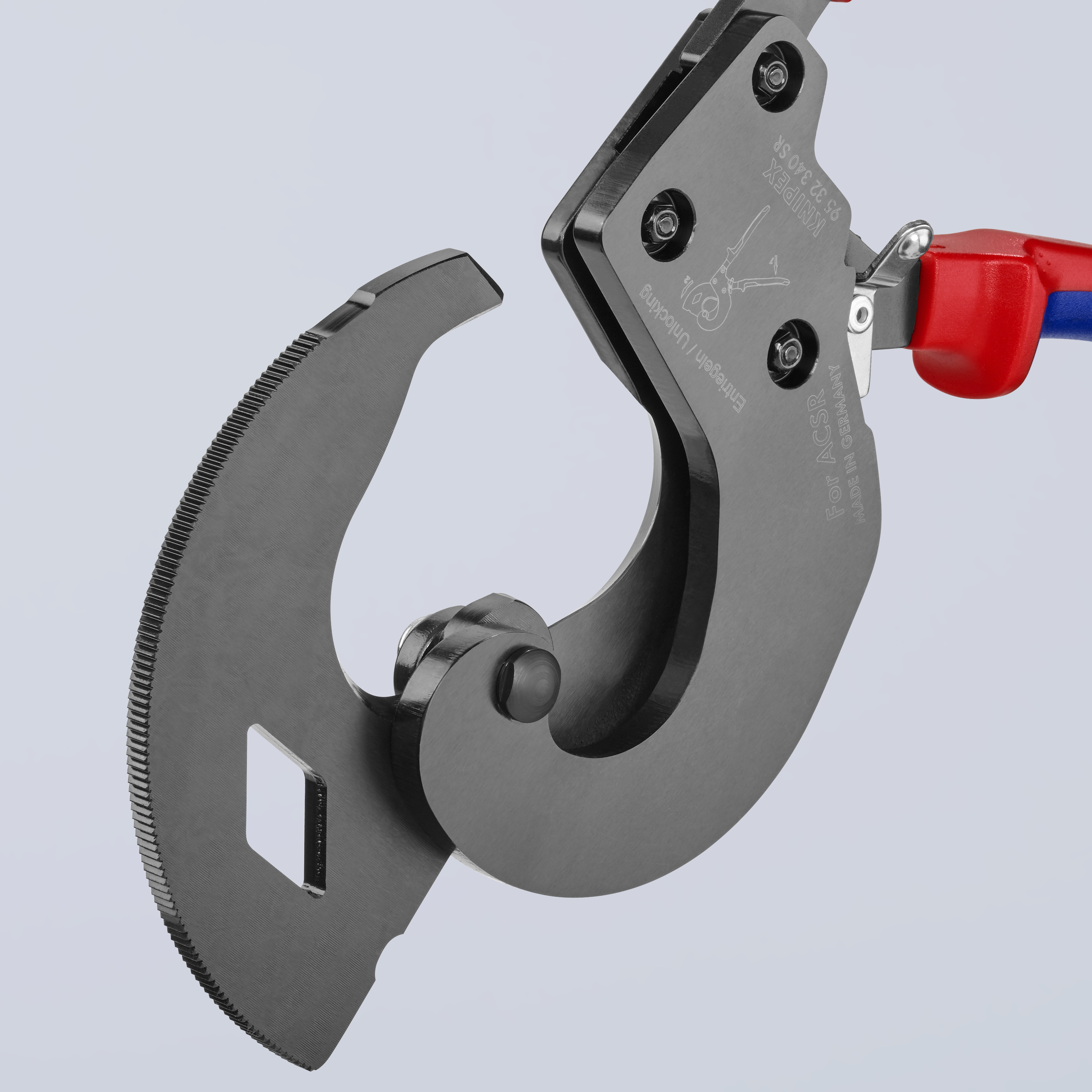 KNIPEX KNIPEX 95 32 340 SR ACSR Freileitungsschneider (Ratschenprinzip) für Freileitungsseile mit Stahlkern 340 mm brüniert mit Mehrkomponenten-Hüllen