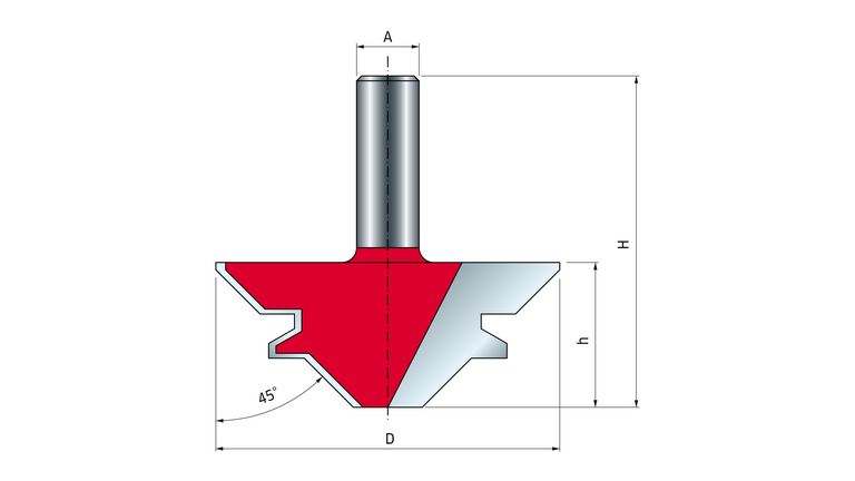 FREUD Gehrungsverleimfräser 45° Schaft 12 mm 45° x 23 (Winkel x Schnitthöhe)