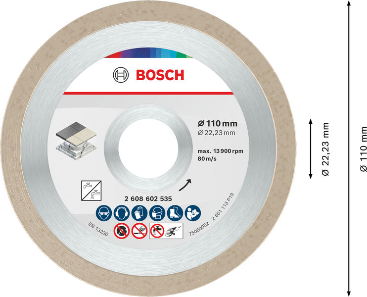 BOSCH Ceramic Trennscheibe, 110 x 7,5 mm, Bohrung 22,23 mm BOSCH Ceramic Trennscheibe, 110 x 7,5 mm, Bohrung 22,23 mm