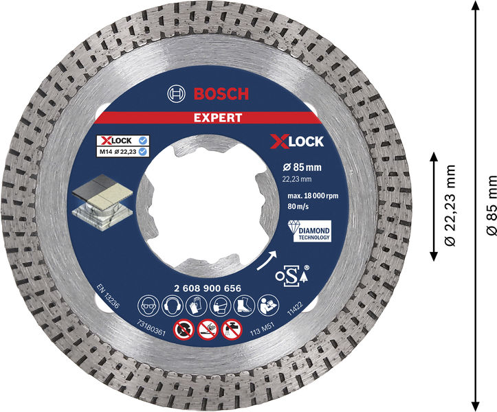 BOSCH EXPERT Hard Ceramic Diamanttrennscheibe, X-LOCK, 85x22,23 mm