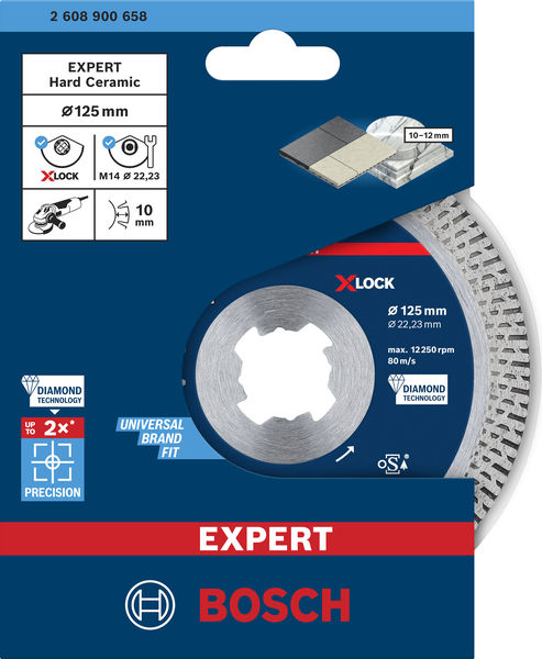 BOSCH EXPERT HardCeramic X-LOCK Diamanttrennscheibe, 125 x 22.23 x 1.4 x 10 mm