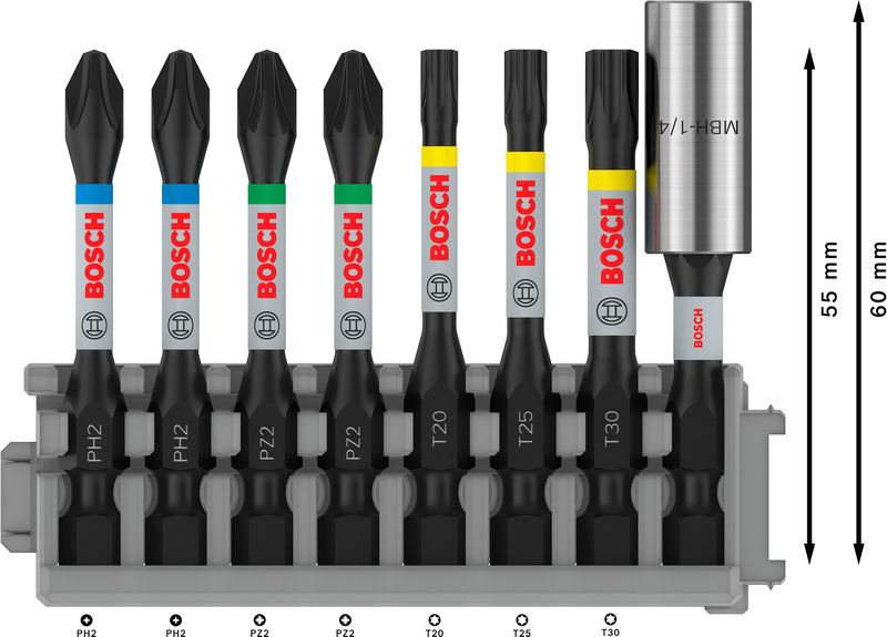 BOSCH PRO Impact Set mit Standard-Bithalter und Pick and Click-Index, 8-tlg. BOSCH PRO Impact Set mit Standard-Bithalter und Pick and Click-Index, 8-tlg.