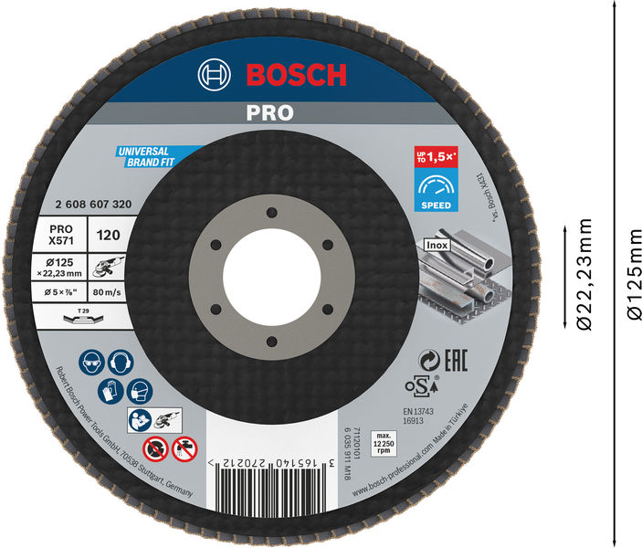 BOSCH PRO X571 Fächerschleifscheibe, abgewinkelt, 125 mm, K120