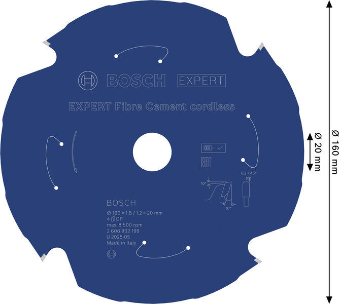 BOSCH EXPERT Fiber Cement Kreissägeblatt, 160x1,8x20 mm, Z4