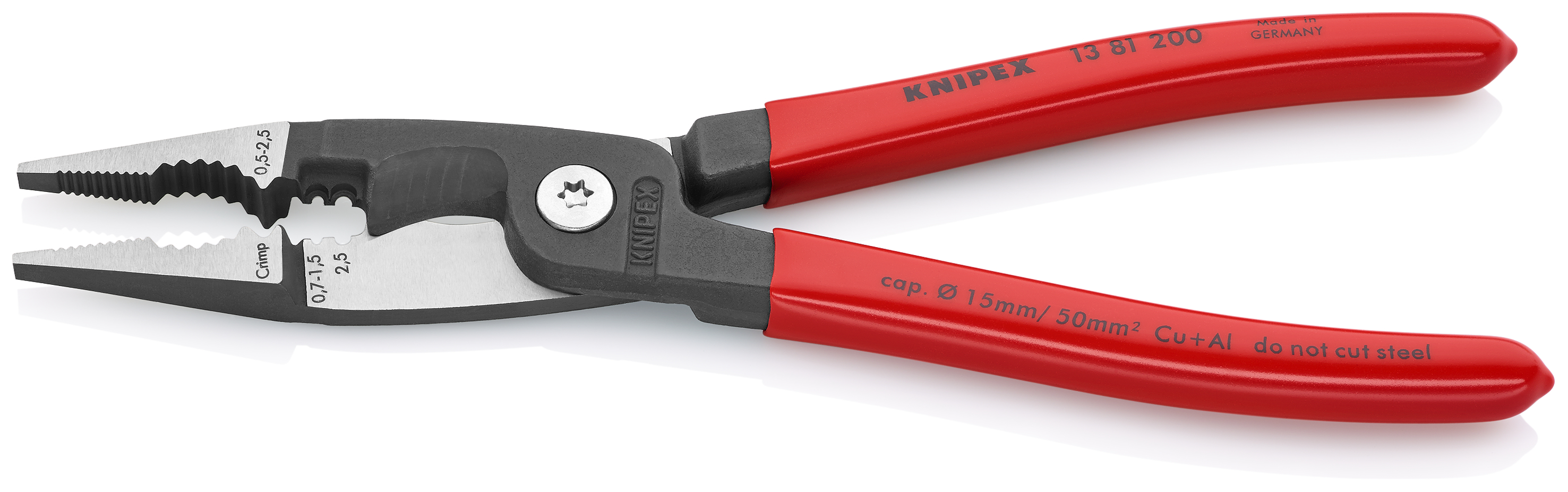 KNIPEX KNIPEX 13 81 200 Elektro-Installationszange 200 mm schwarz atramentiert mit Kunststoff überzogen poliert