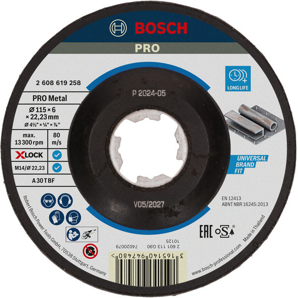 BOSCH PRO Metal X-Lock Schleifscheibe, 115 x 6 x 22.23 mm, oSa BOSCH PRO Metal X-Lock Schleifscheibe, 115 x 6 x 22.23 mm, oSa