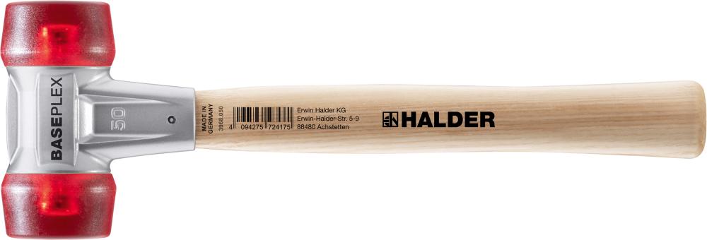 HALDER Baseplex-Schonhammer mit Zinkdruckguss-Gehäuse und Holzstiel, Ø50mm