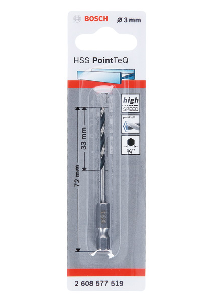 BOSCH HSS PointTeQ Sechskantbohrer 3 mm BOSCH HSS PointTeQ Sechskantbohrer 3 mm