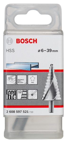 BOSCH Stufenbohrer HSS, 6 - 39 mm, 10 mm, 93,5 mm, 13 Stufen