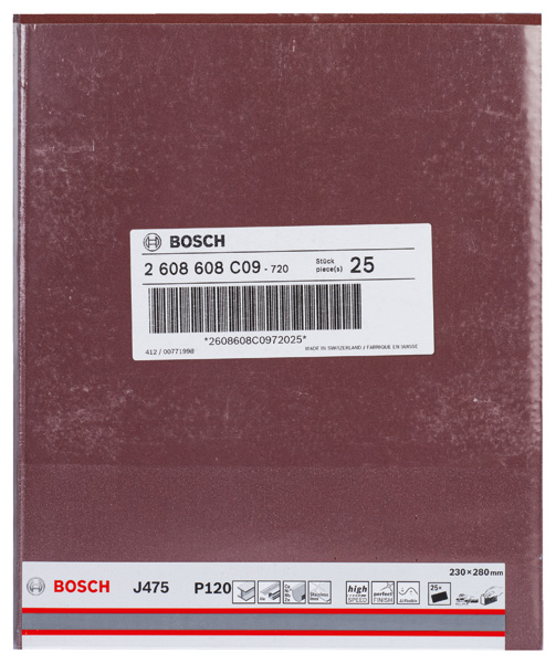 BOSCH Schleifblatt Papier J475, Best for Metal, 230 x 280 mm, 120, ungelocht, 1er-Pack