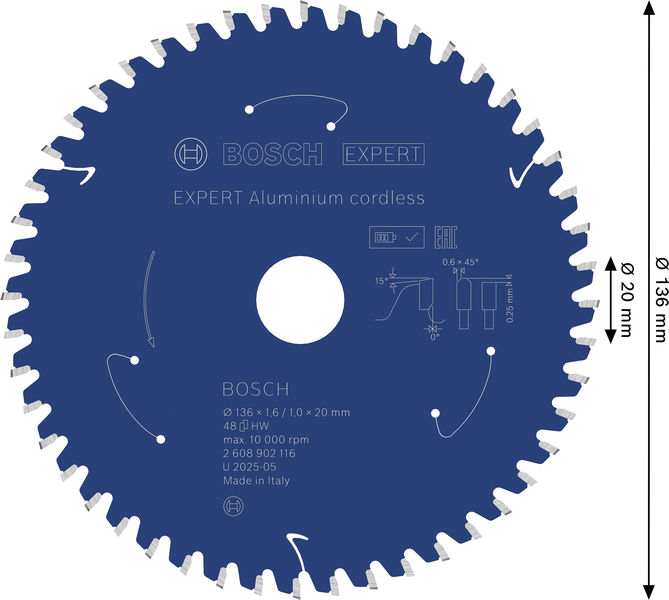 BOSCH EXPERT Aluminium Kreissägeblatt, 136x20 mm, Z48 BOSCH EXPERT Aluminium Kreissägeblatt, 136x20 mm, Z48