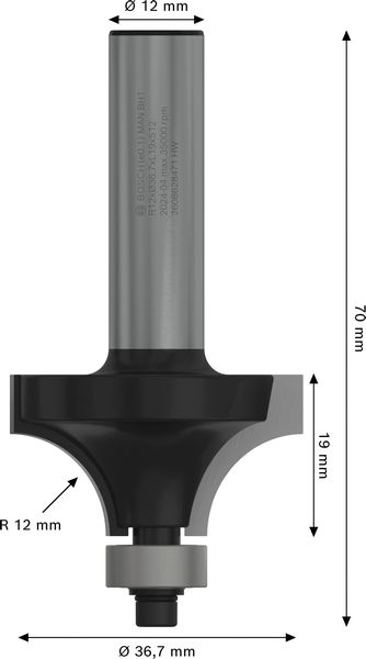 BOSCH PRO Abrundfräser, R 12, Schaft 12 mm BOSCH PRO Abrundfräser, R 12, Schaft 12 mm