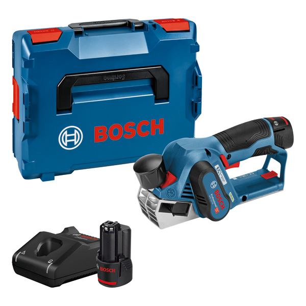 BOSCH Akku-Hobel GHO 12V-20, 2x GBA 12V 3.0 Ah, GAL 1230 CV, L-BOXX
