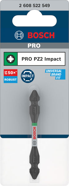 BOSCH PRO Impact Schrauberbit mit Doppelklingen u. Pick and Click-Einsätzen, PZ2, 65mm