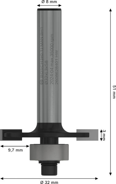 BOSCH PRO Nutfräser, L 3", Schaft 3 mm BOSCH PRO Nutfräser, L 3", Schaft 3 mm