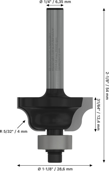 BOSCH PRO Profilfräser klassisch, R 1/32", Schaft 1/4" BOSCH PRO Profilfräser klassisch, R 1/32", Schaft 1/4"